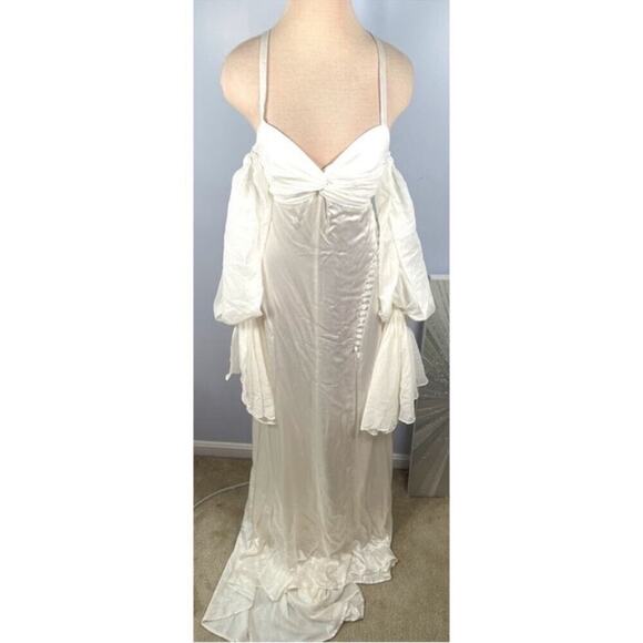 For Love & Lemons Esme Puff Sleeve Bridal White Maxi Gown Size Large - Picture 5 of 12
